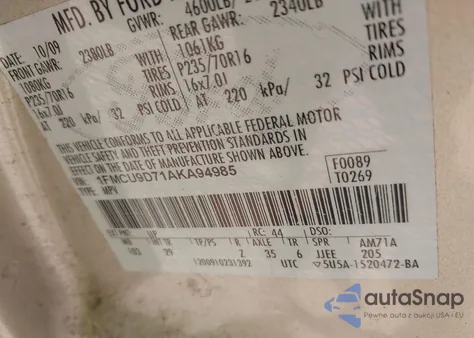 2010 Ford Escape Xlt from USA, damaged, VIN 1FMCU9D71AKA94985